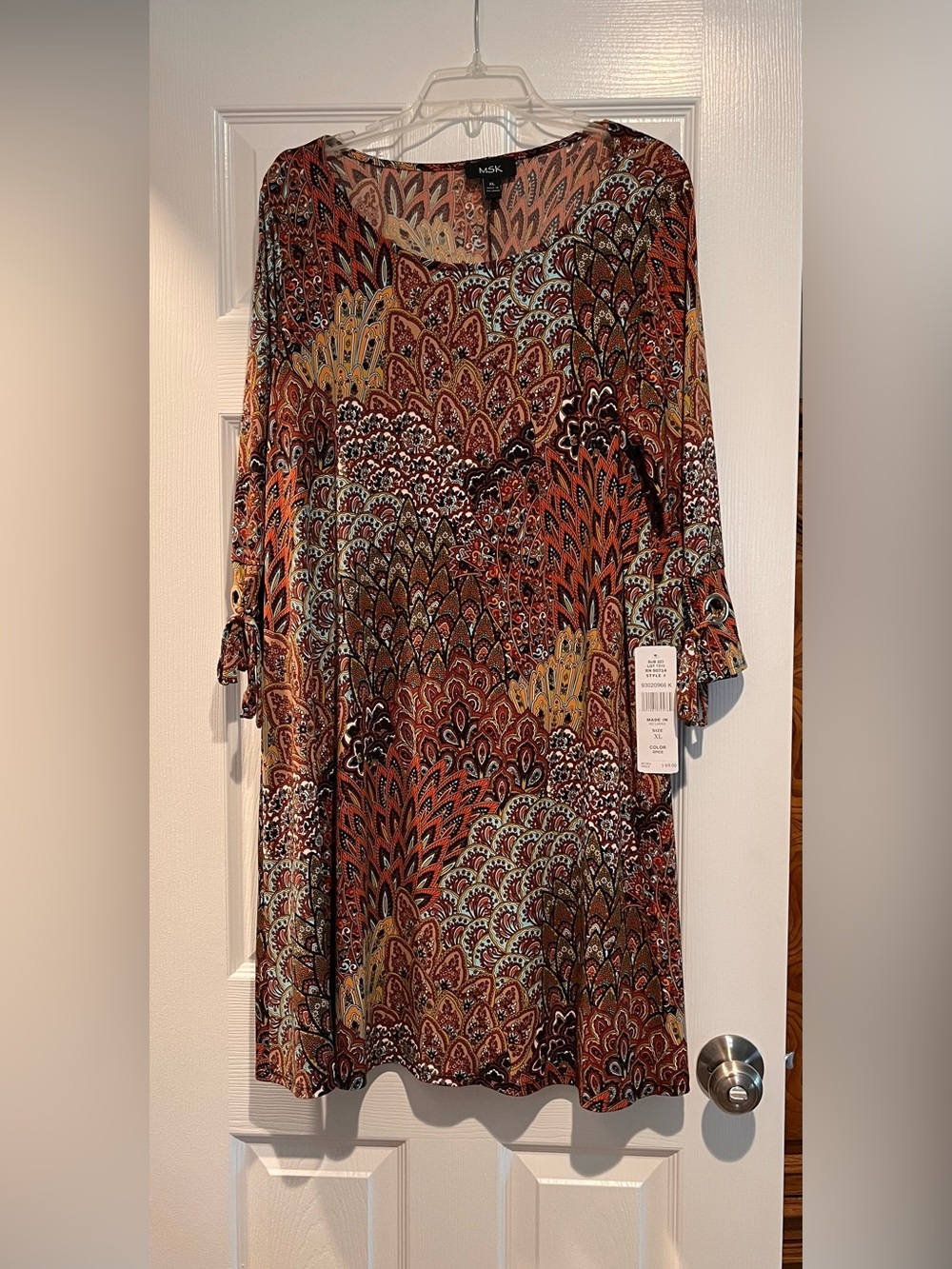 MSK Rust Multi Paisley-Style Long Sleeve Dress